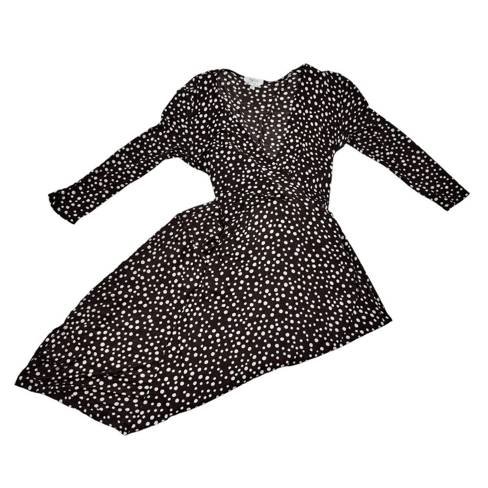 MaxMara Made In Italy Vintage Brown Polka Dot Faux Wrap Dress Women's 40/US 4-6